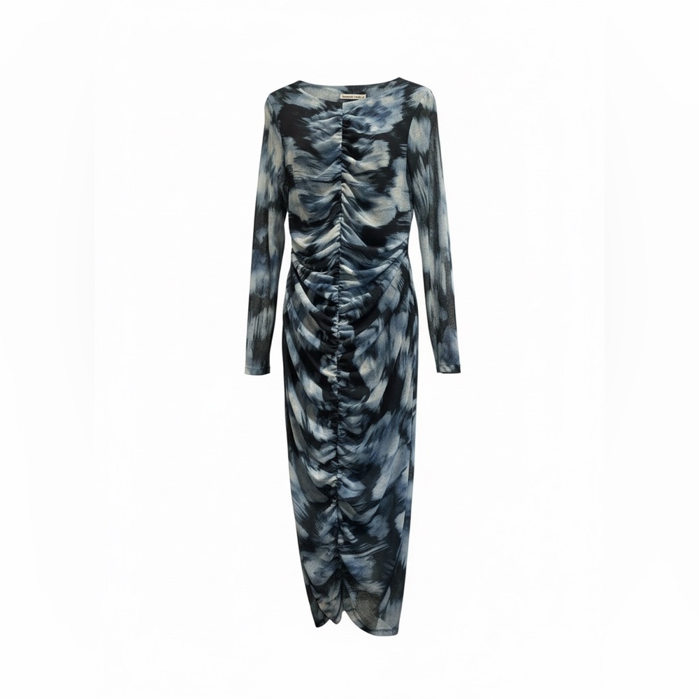 Abercrombie & Fitch Blue Ruched Long Sleeve Midi Dress Size Large NWT
